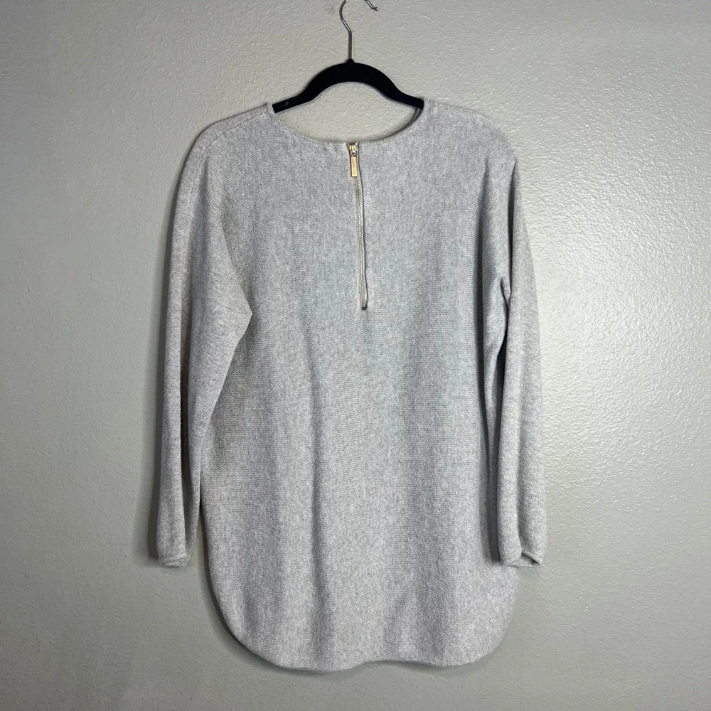 Michael Kors Sweater Sz XL Gray Back Zip High Low Knit Pullover Neutral Top
